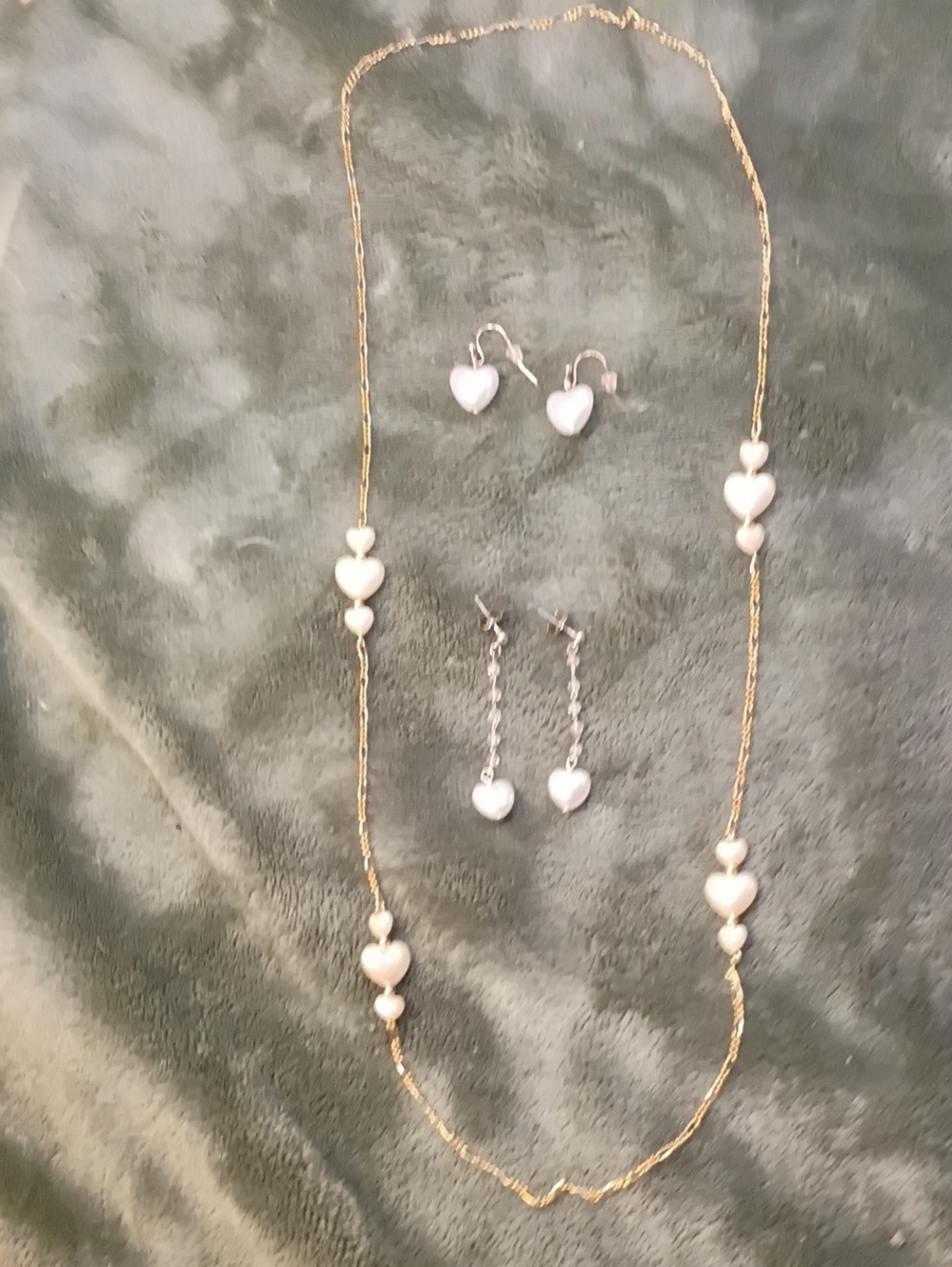 Gold-Tone Heart Pendant Necklace with White Heart Accents